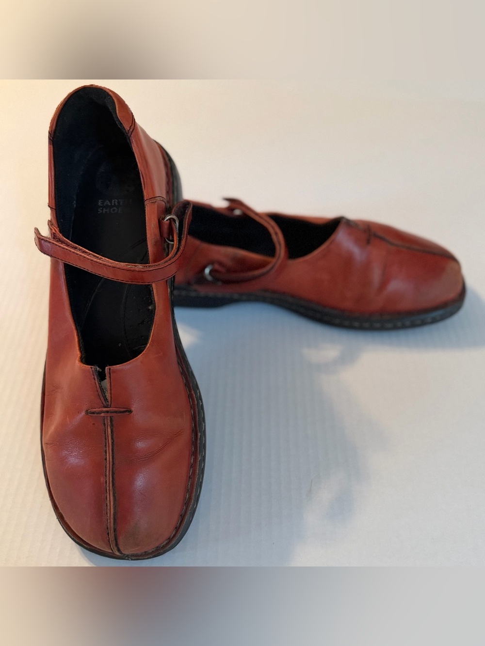 Earth Shoes Cognac Brown Leather Mary Jane Comfort Flats 10.5